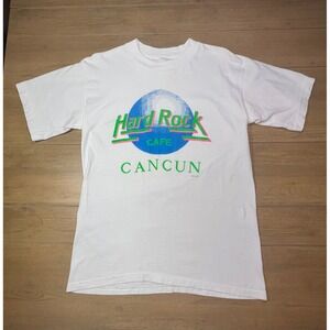 Hard Rock‎ Cafe Cancun vintage single stitch White Graphic Tee Mens Lg Langosta